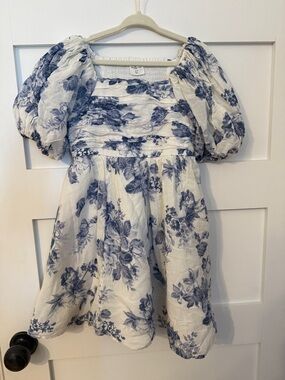 abercrombie kids White and Blue Floral Smocked Bodice Dress